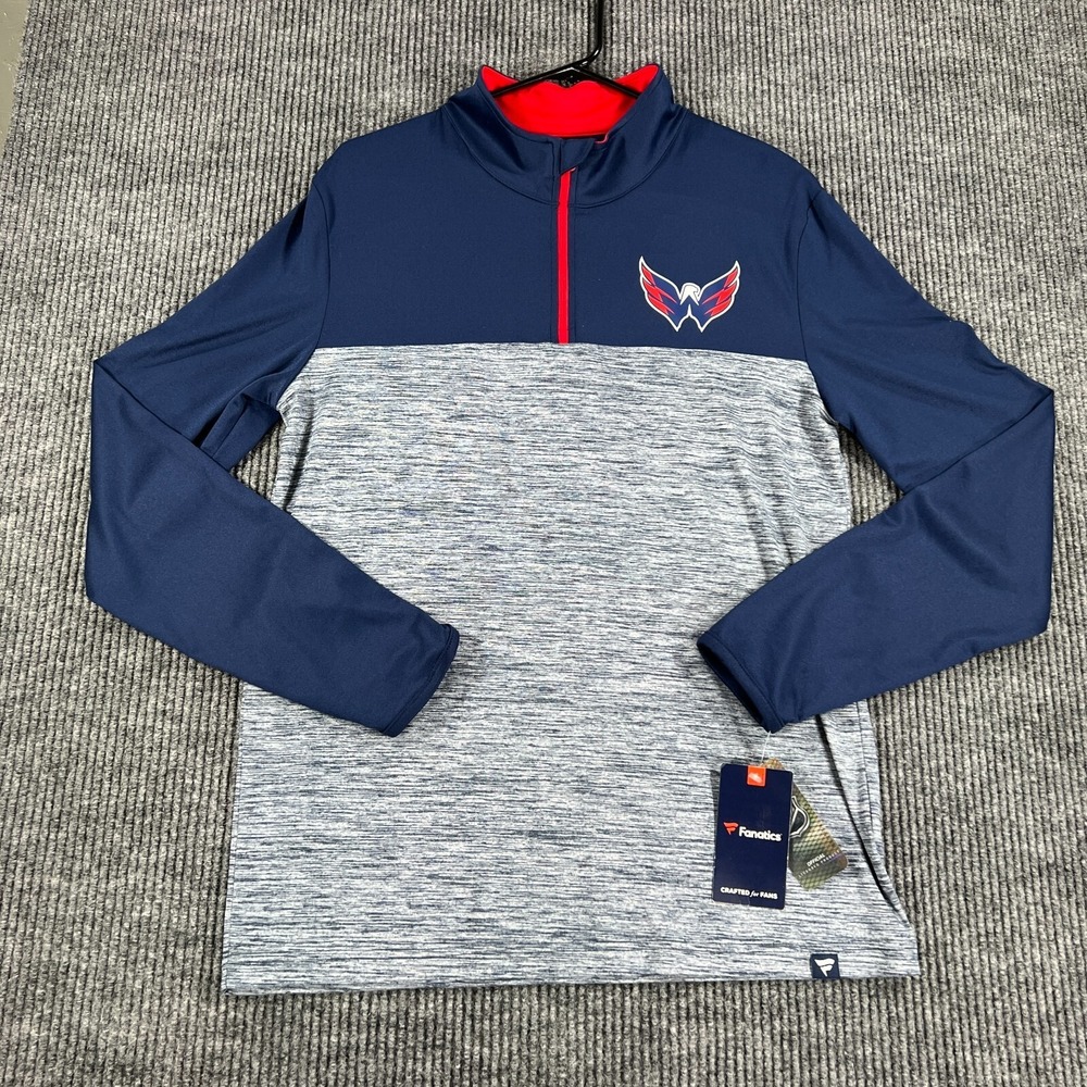 Washington Capitals Pullover Shirt Mens Medium Gray Blue Long Sleeve 1/4 Zip New